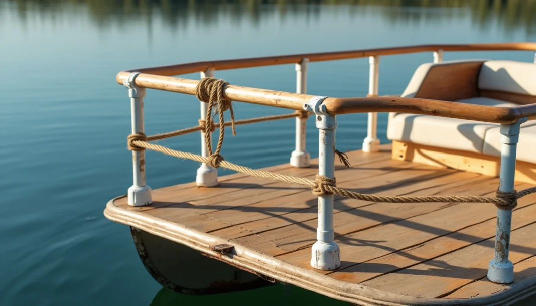 wood railings on pontoon